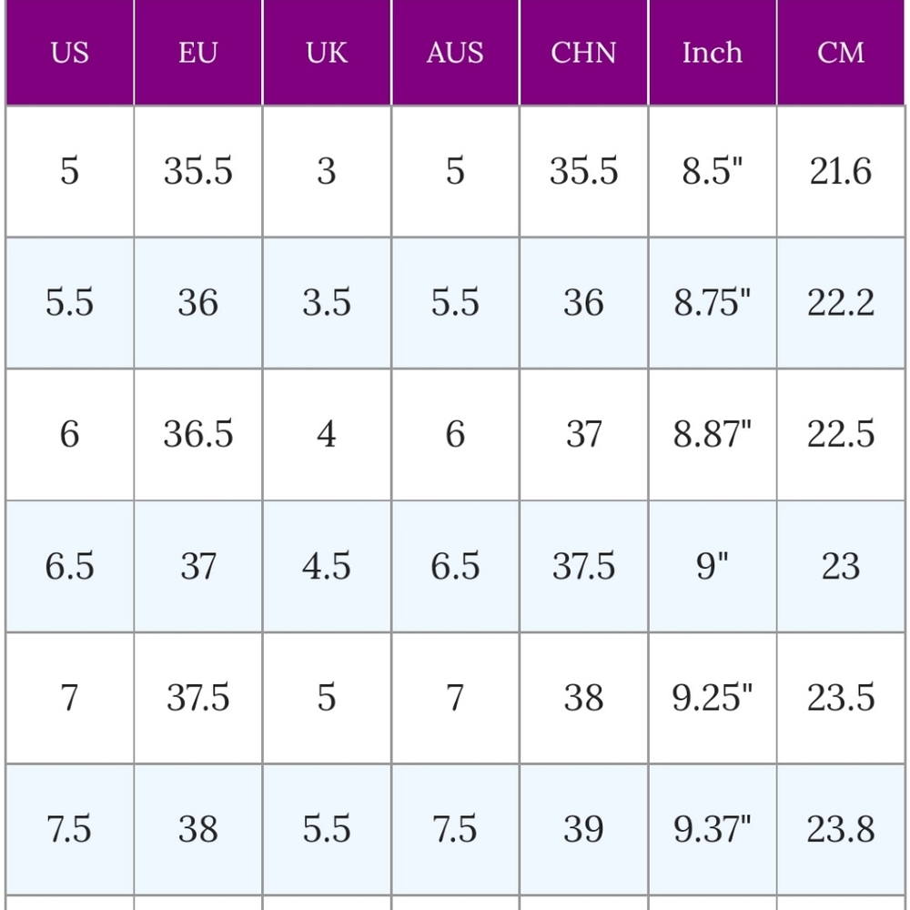 Shoe size conversion chart